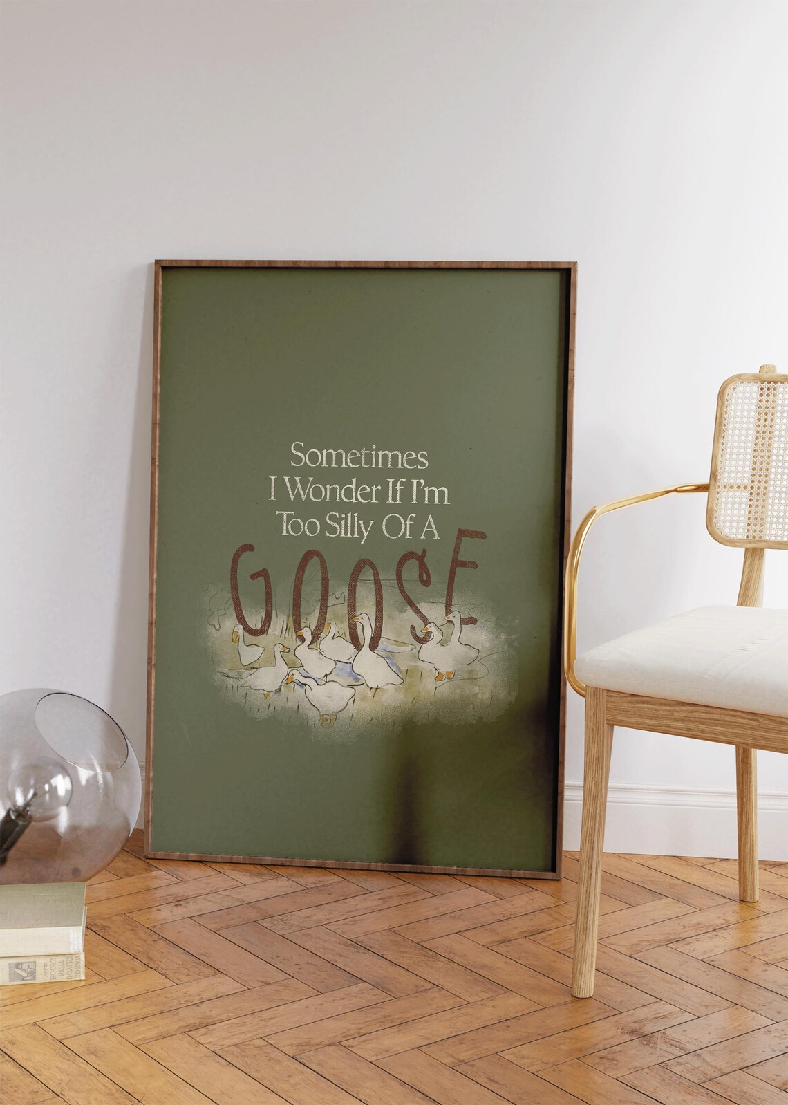 Too Silly Of A Goose Quote Green Watercolor Geese Funny Animal Poster - Image 3