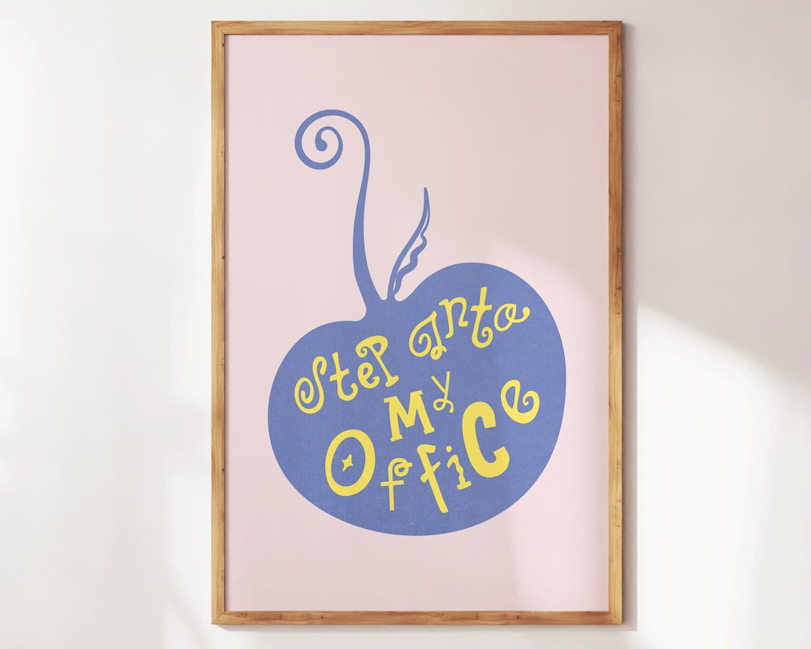 Step Into My Office Blue Yellow Apple Playful Office Wall Art - Image 3