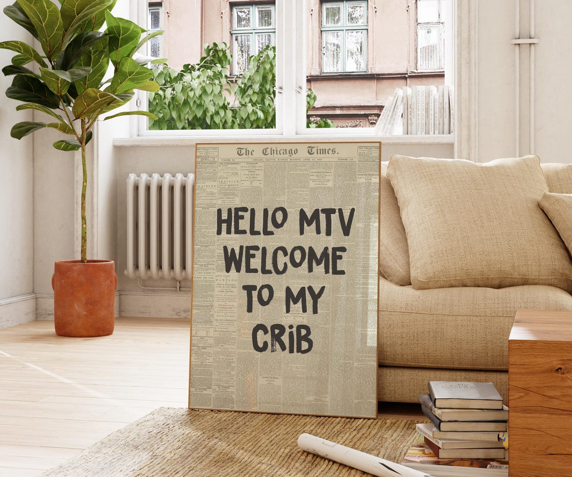 Hello MTV Welcome To My Crib Funny Retro Newspaper Typography Wall Art - Image 3