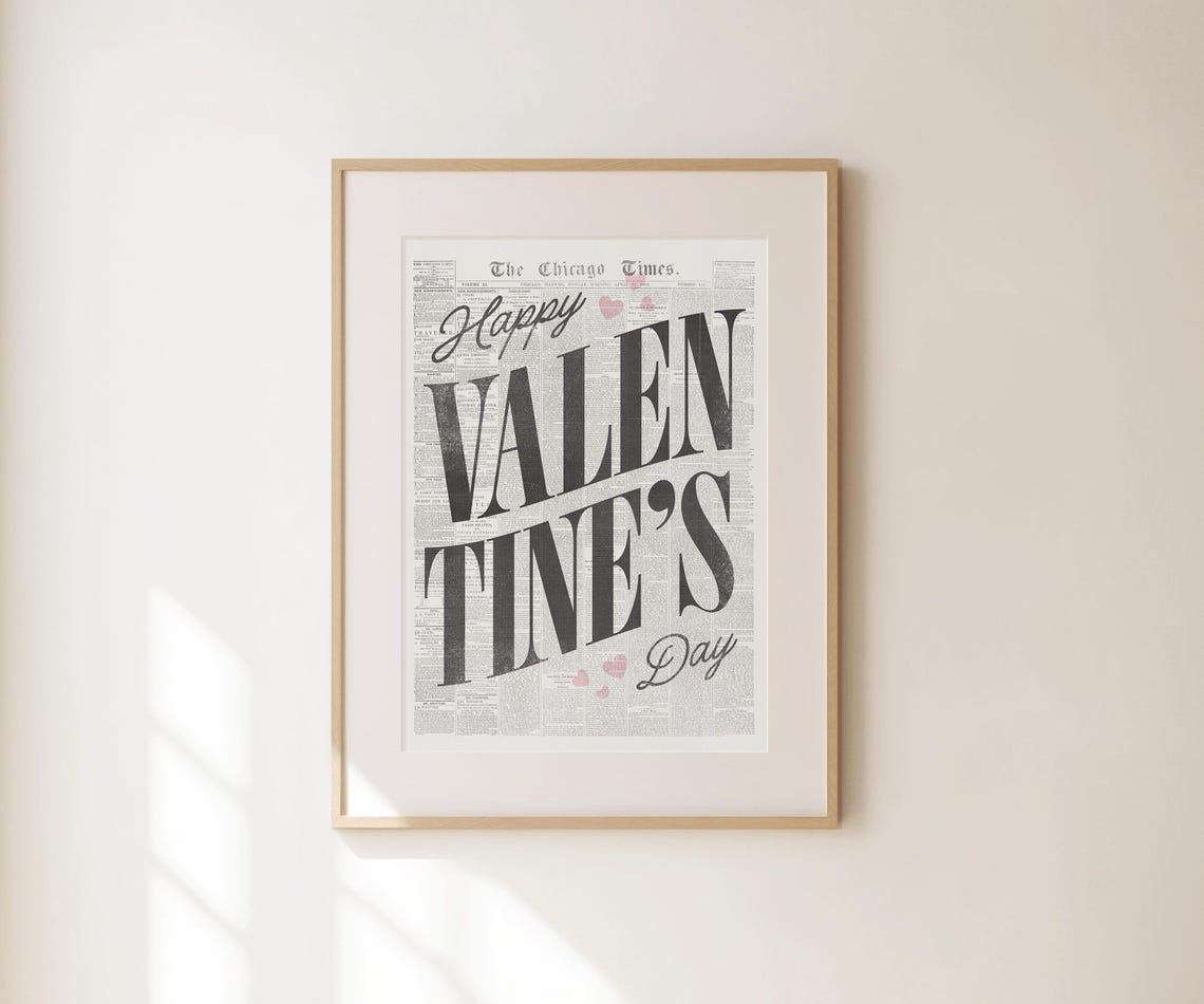 The Chicago Times Happy Valentines Day Vintage Newspaper Art Poster