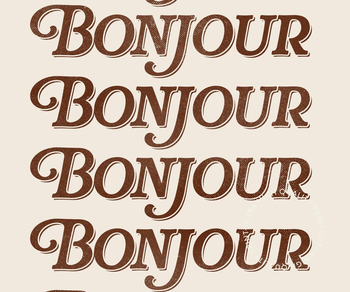 Bonjour French Retro Script Brown Cream Minimalist Typography Print - Image 5