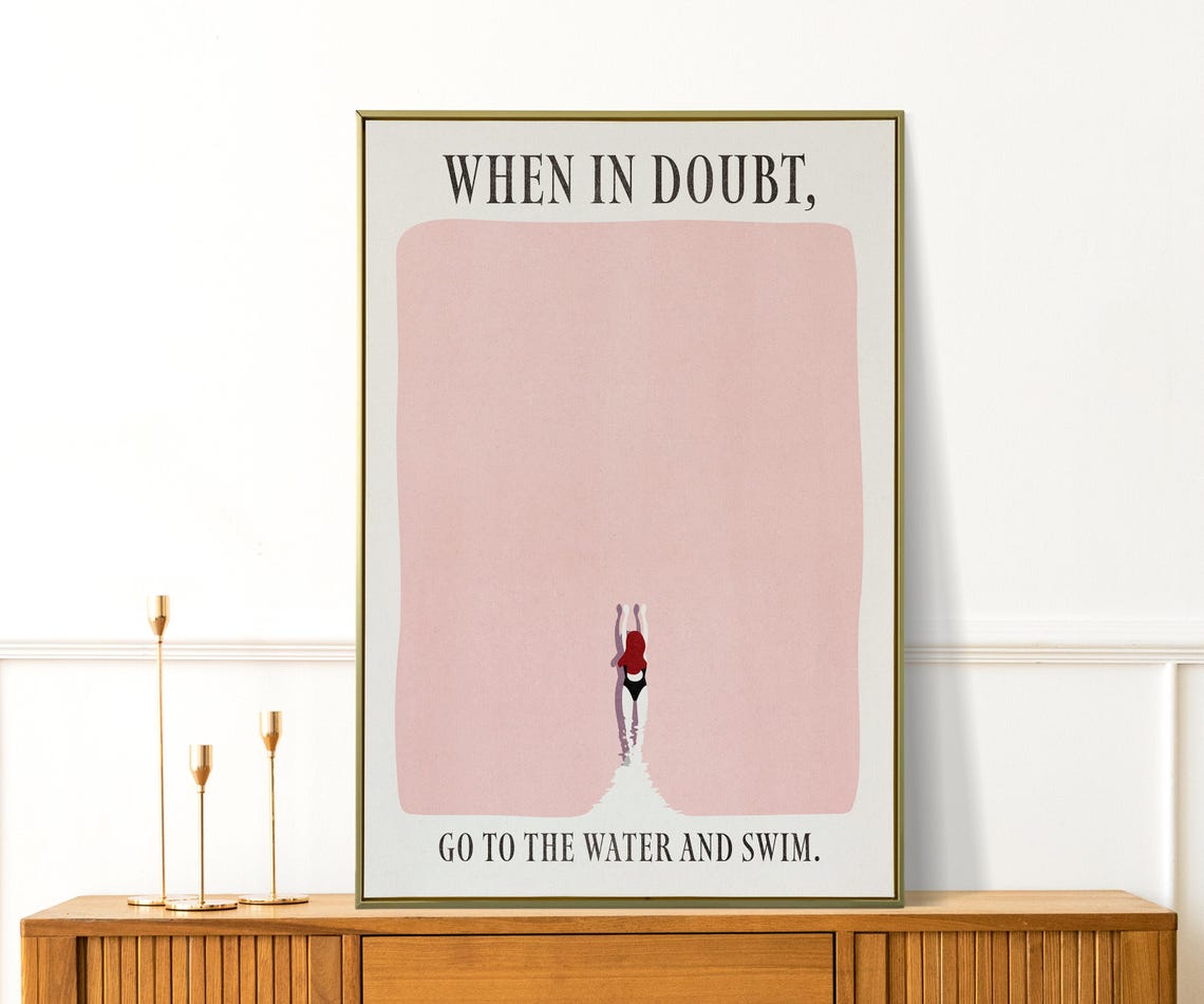 When In Doubt Go To The Water And Swim Pink Diver Swimmer Wall Art - Image 4