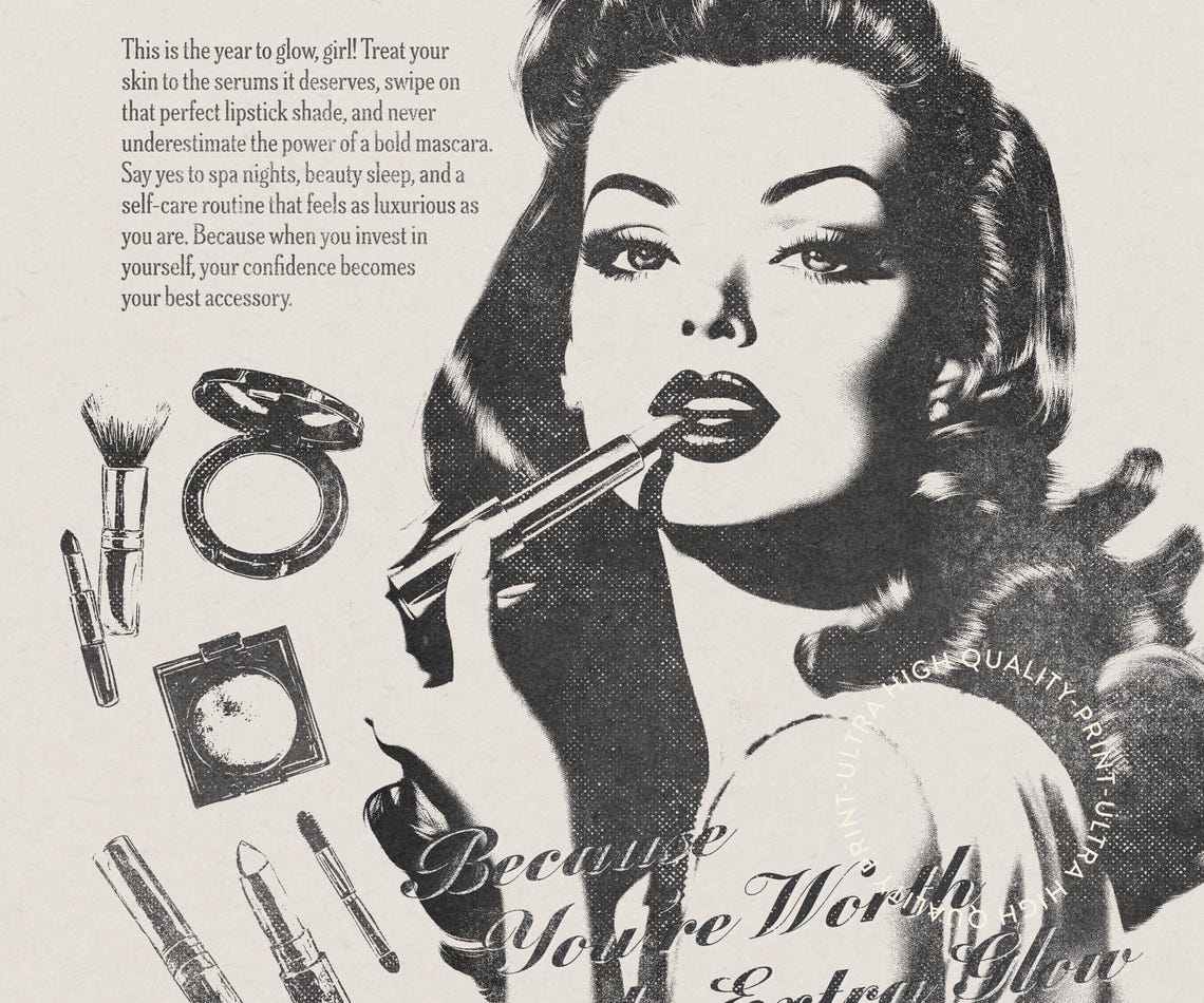 Invest In Yourself Retro Beauty Ad Black White Vintage Glow Poster - Image 5
