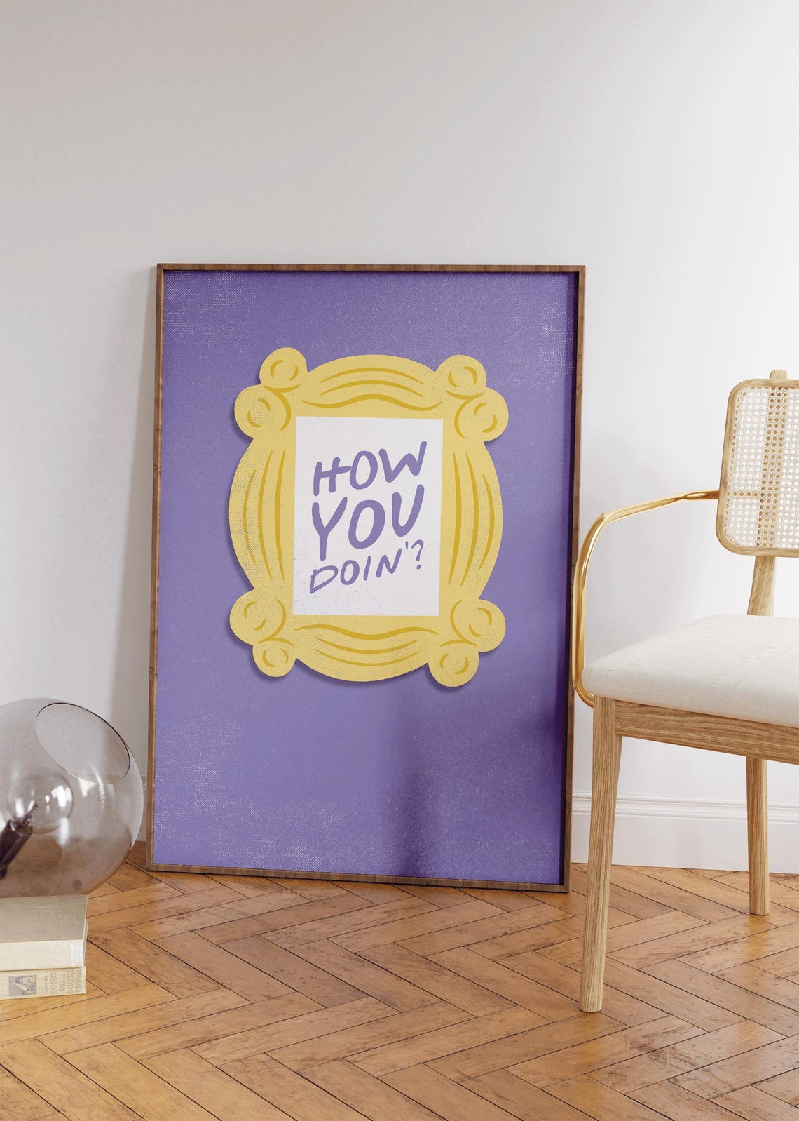 How You Doin Friends Yellow Peephole Frame Purple Quote Wall Print - Image 3