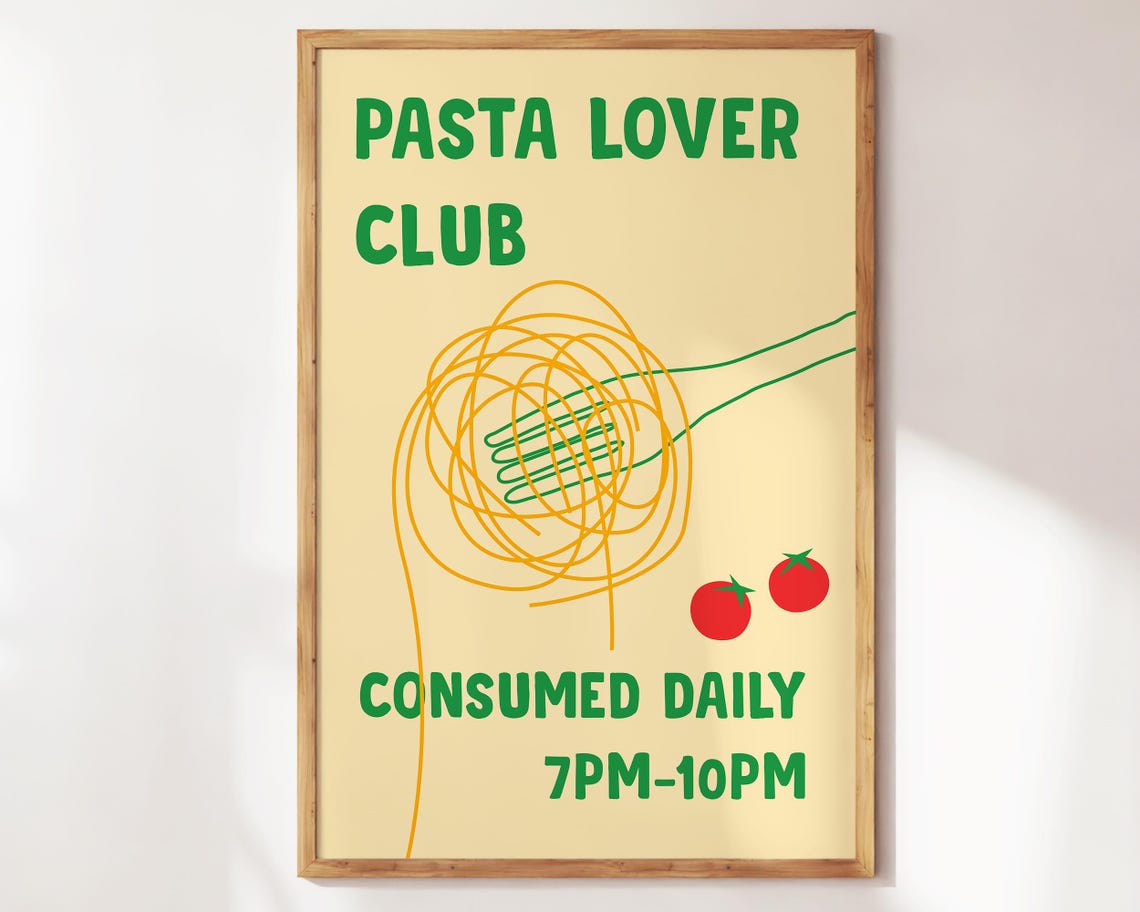 Pasta Lover Club Consumed Daily Retro Kitchen Foodie Humor Poster - Image 4