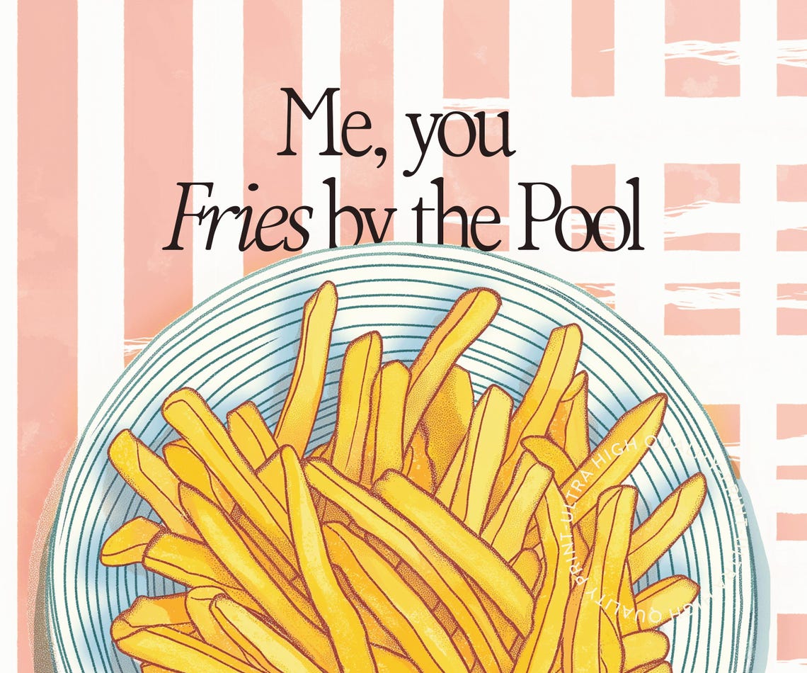 Fries By The Pool Pink Kitchen Food Illustration Retro Wall Poster - Image 5