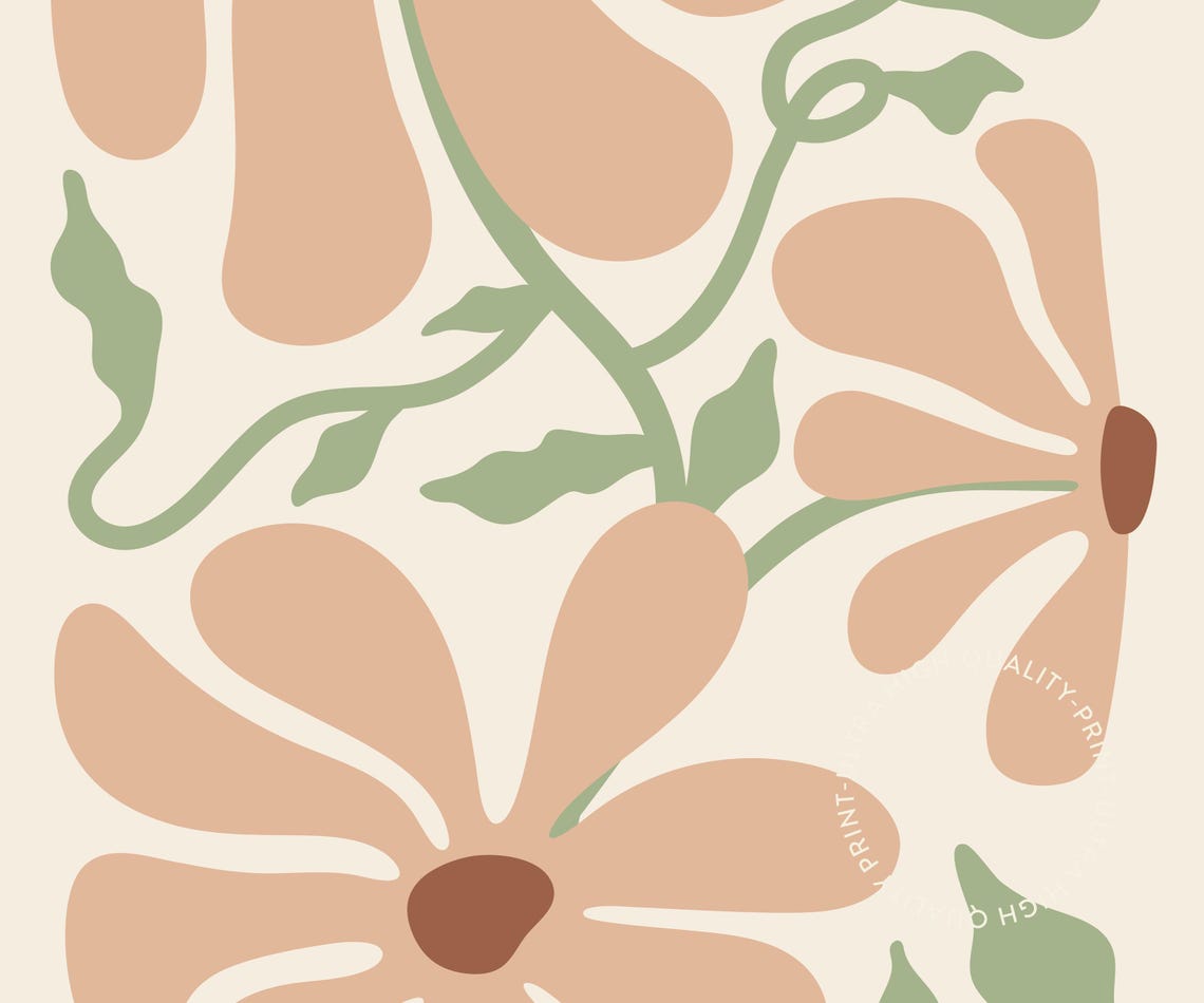 Peach Retro Flowers Cream Background Minimal Botanical Wall Art Print - Image 5