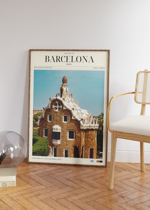 Travel Poster Barcelona Park Guell Poster Barcelona Poster Vintage Spain Poster Nature Landscape Wall Art For Living Room Modern Island