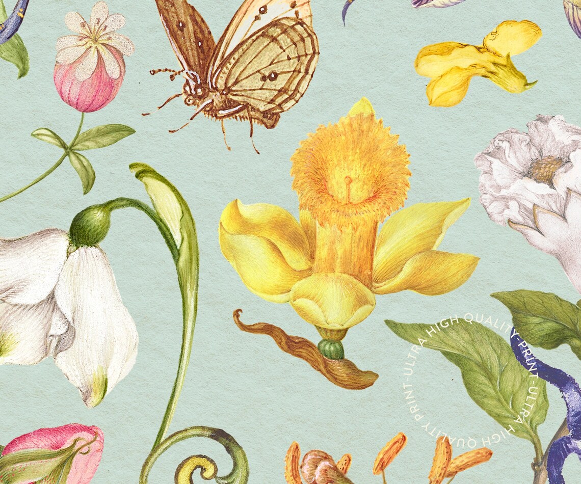 The Flower Market Posters Green Flower Wall Art For Living Room Vintage Blue Flower Market Print Botanical Prints Office Wall Art - Image 5