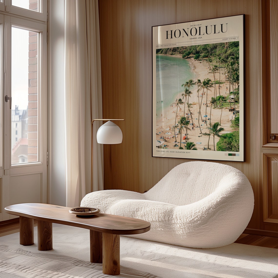 Honolulu Hawaii Beach Palm Trees Aerial Travel Poster Island Wall Art - Image 4