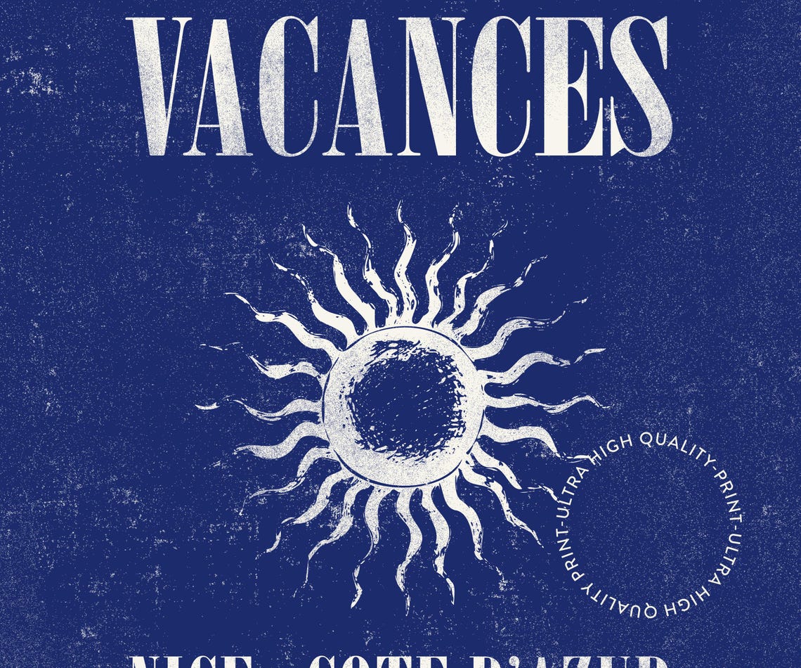Les Vacances Nice Cote dAzur Navy Vintage French Travel Poster - Image 5