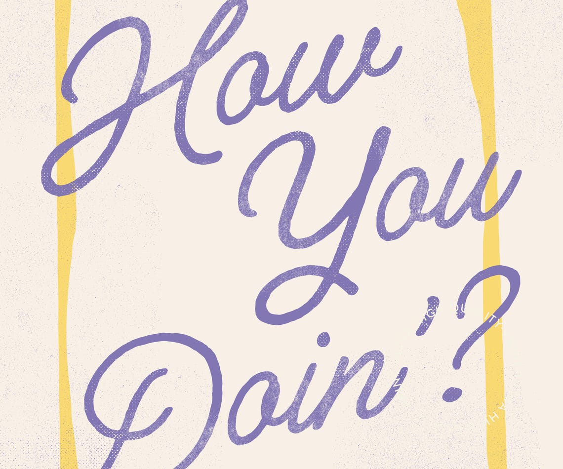 How You Doin Script Lettering Purple Yellow Retro Quote Wall Print - Image 5