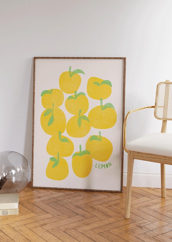 Lemon Citrus Retro Fruit Illustration Aesthetic Kitchen Pattern Wall Art