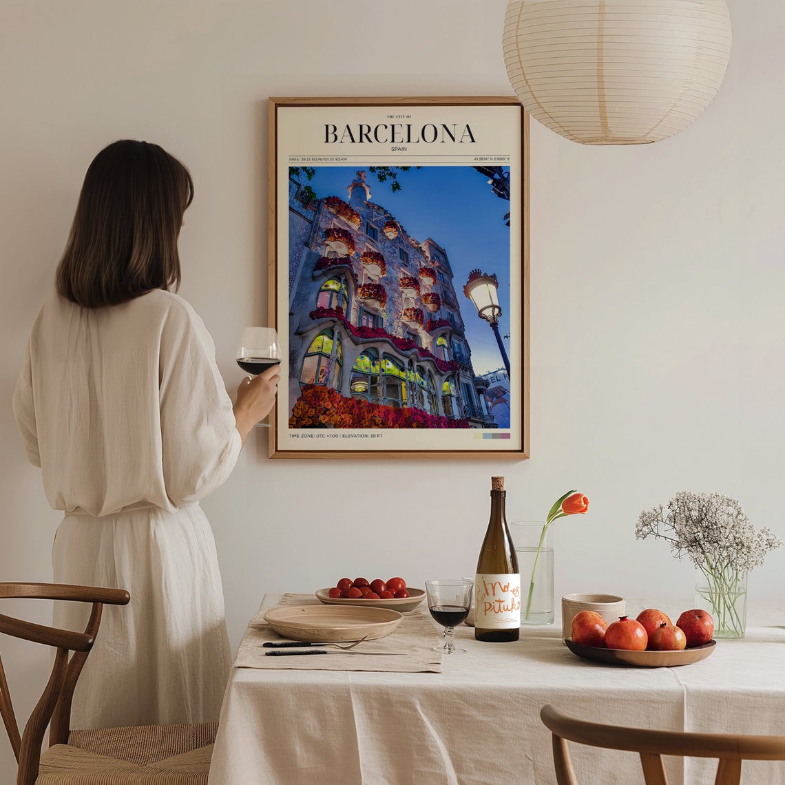 Barcelona Spain Casa Batllo Gaudi Flowers Facade Dusk Travel Poster - Image 3