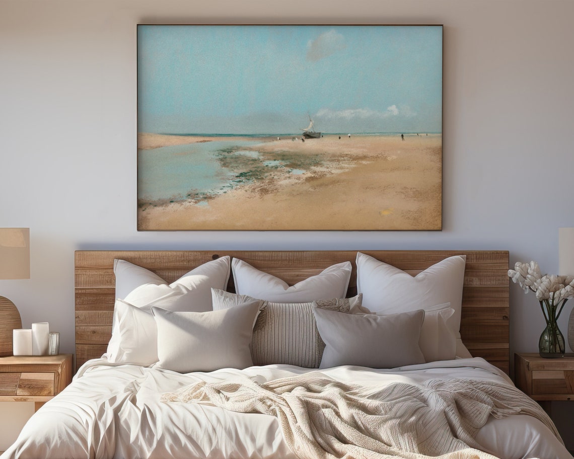 Coastal Beach Low Tide Sailboat Vintage Pastel Seascape Poster - Image 5
