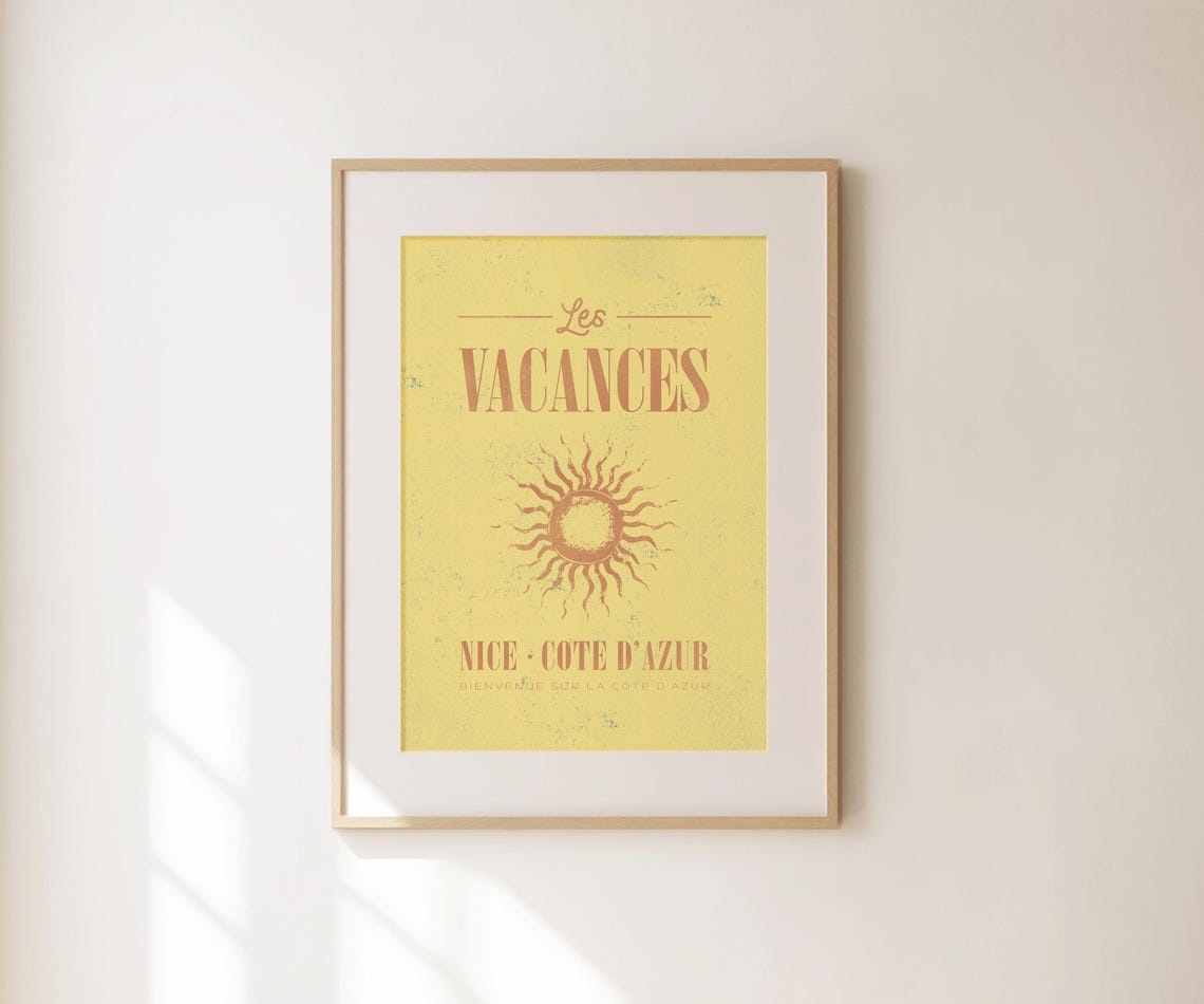 Les Vacances Nice Cote dAzur Yellow Vintage French Travel Poster - Image 3