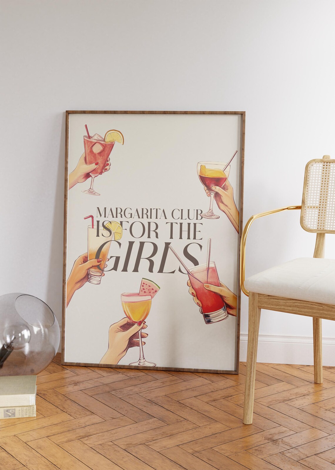 Margarita Club Is For The Girls Neutral Cocktail Cheers Retro Bar Art Poster