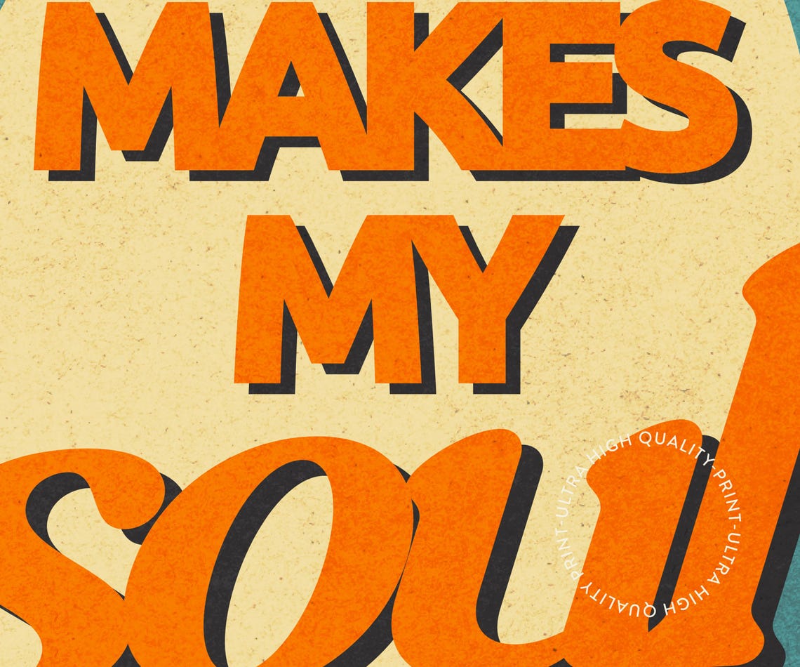 Music Makes My Soul Happy Orange Retro Quote Poster Teal Background - Image 5