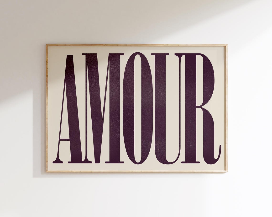 Amour Bold Plum Serif French Typography Romantic Wall Art Poster