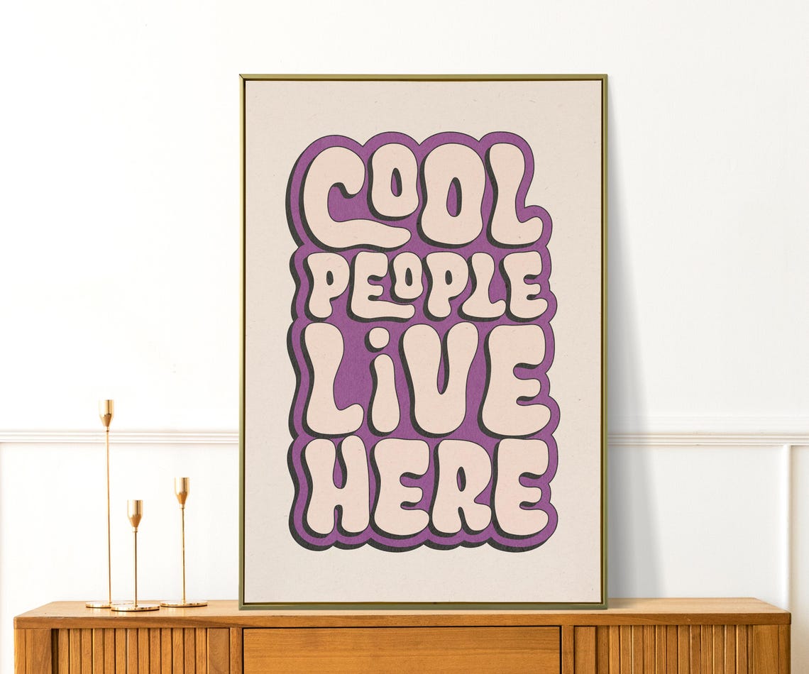 Cool People Live Here Purple Bubble Letter Retro Groovy Quote Poster - Image 3