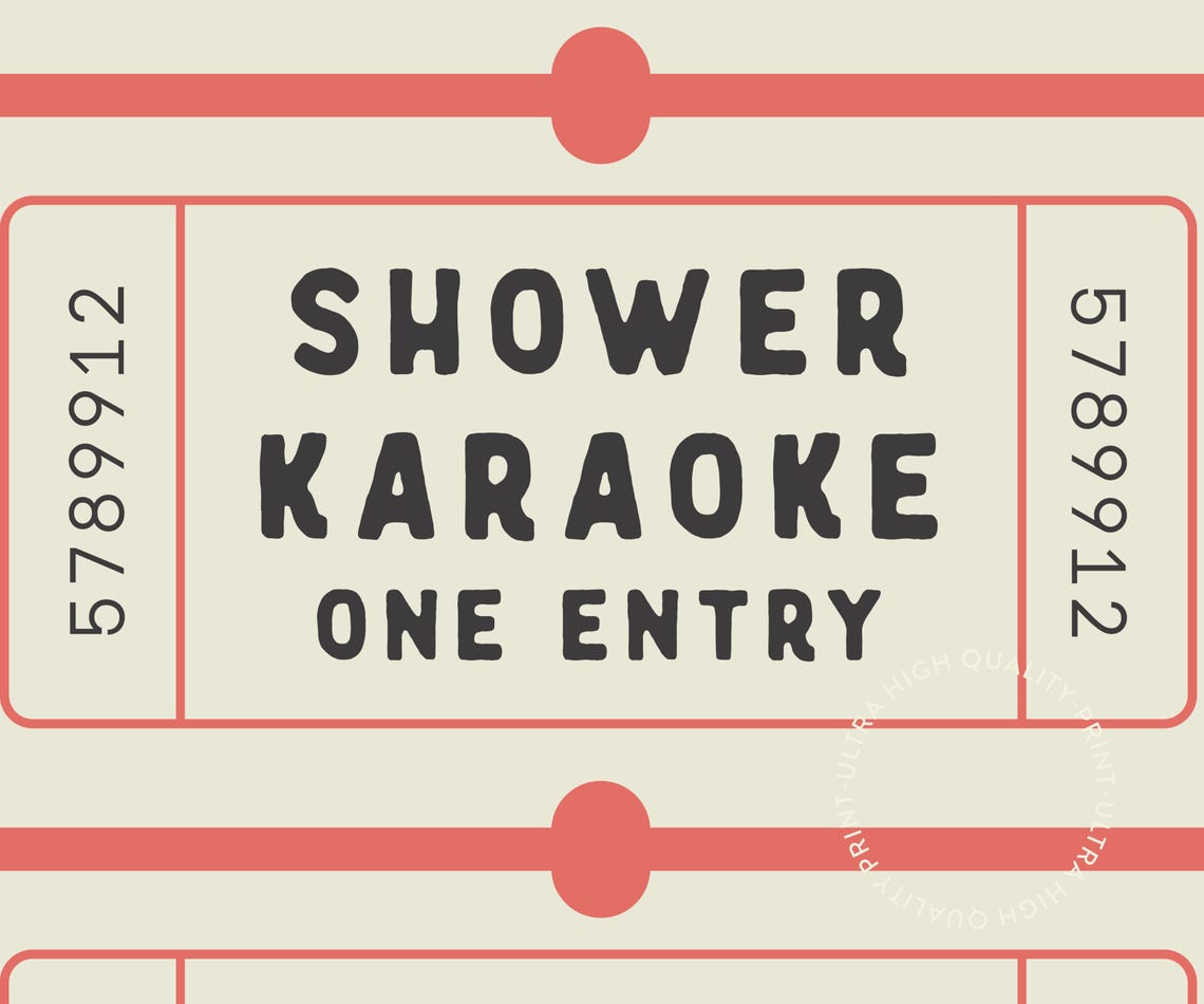 Shower Karaoke One Entry Coral Ticket Funny Bathroom Retro Humor Print - Image 5