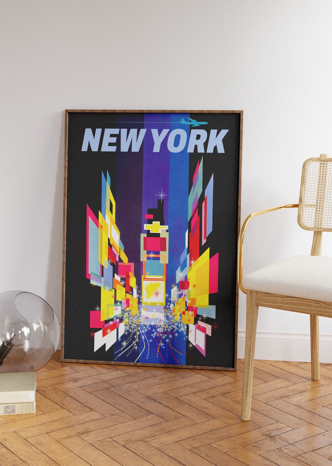 New York Times Square Night Neon Lights Geometric Travel Poster - Image 2