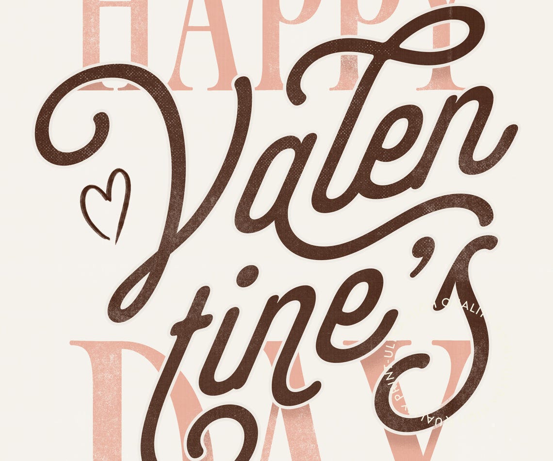 Happy Valentines Day Blush Pink Script Brown Romantic Wall Art Poster - Image 5