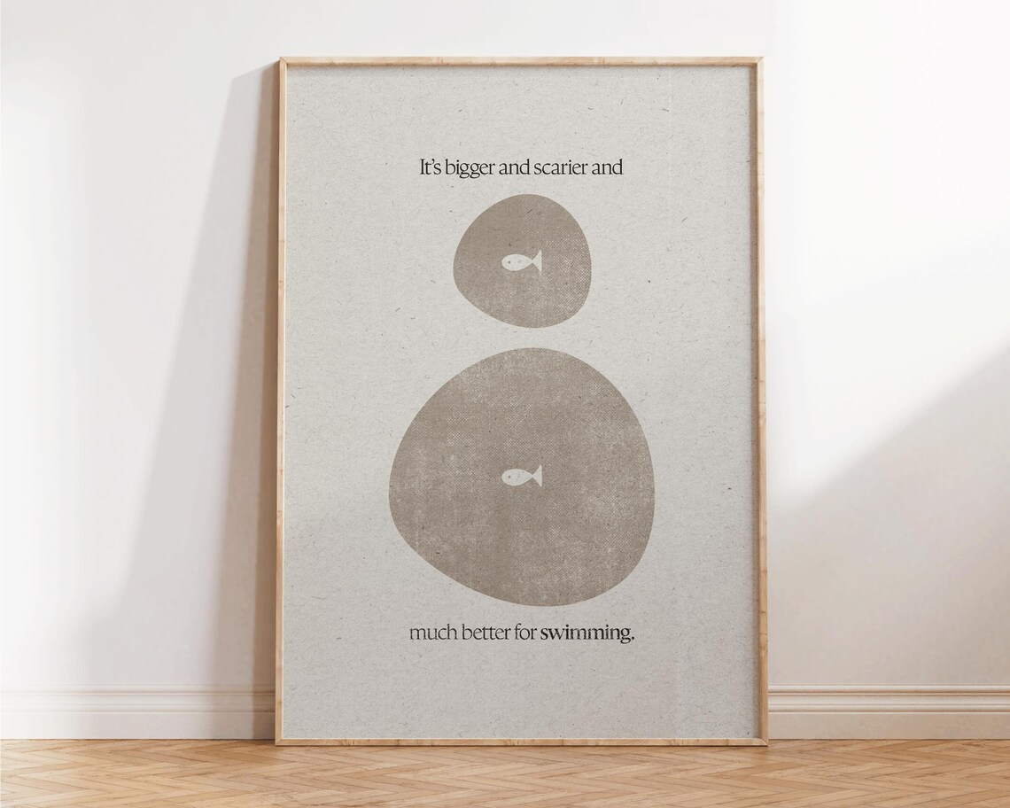 Its Bigger And Scarier Minimalist Fish Circle Art Print Neutral Wall Decor - Image 3