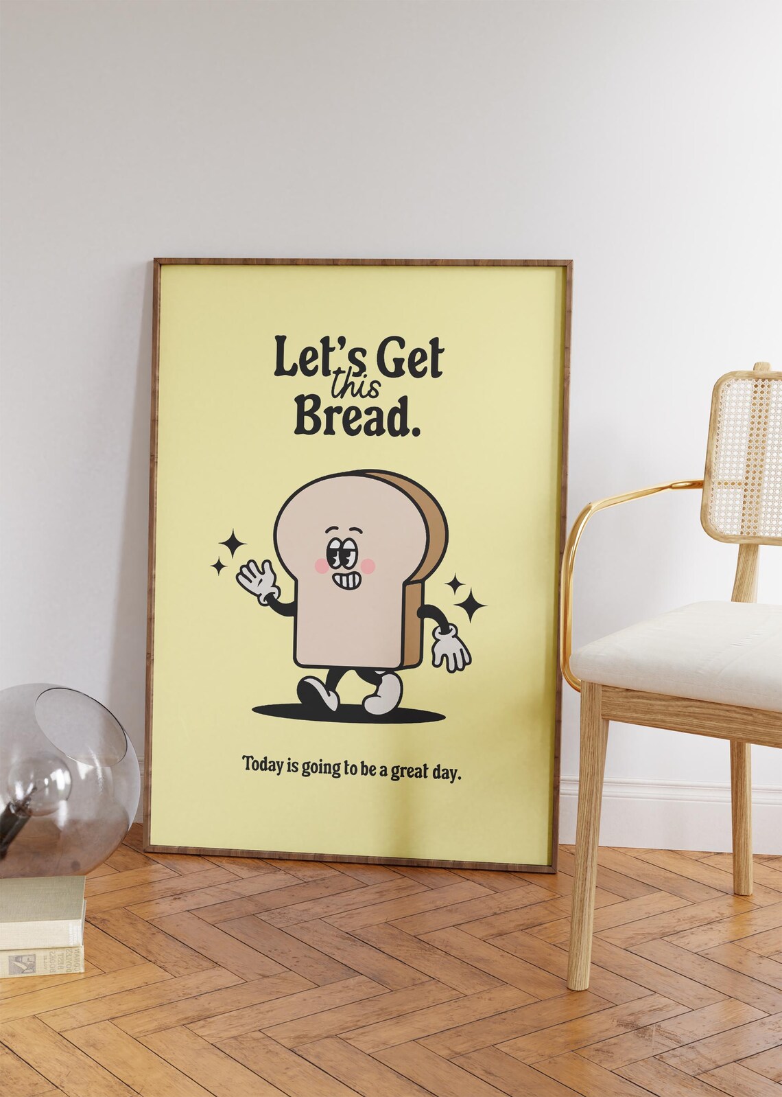 Lets Get This Bread Cartoon Toast Bright Yellow Motivational Poster - Image 3
