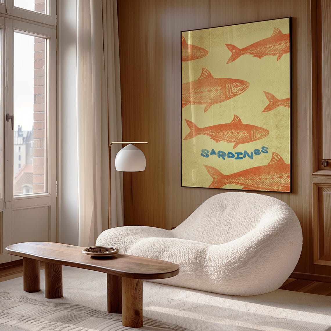 Sardines Orange Fish Illustration Yellow Retro Kitchen Decor Poster - Image 2