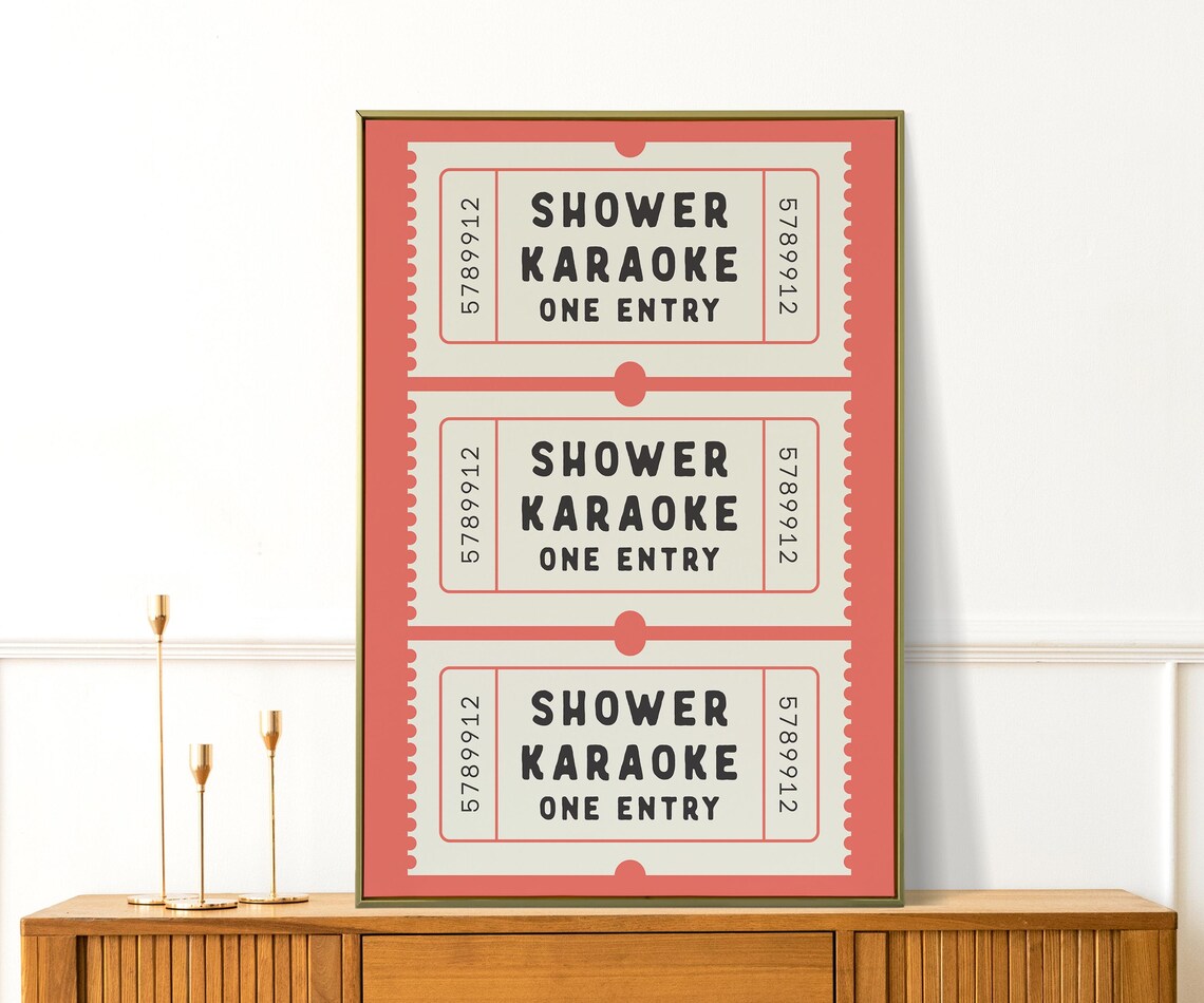 Shower Karaoke One Entry Coral Ticket Funny Bathroom Retro Humor Print - Image 4