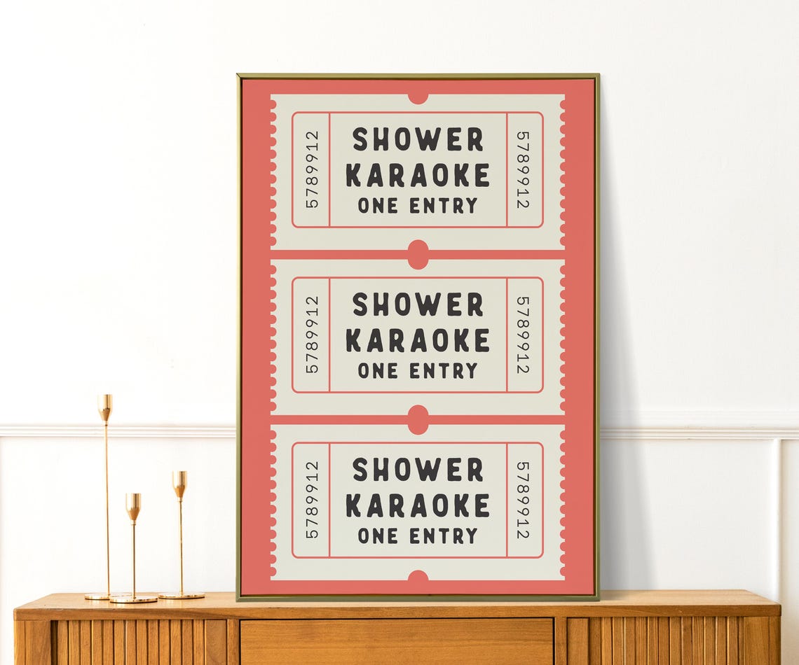 Shower Karaoke Ticket Print Bathroom Decor Aesthetic Shower Singing Poster Retro Preppy Bathroom Art Cute Wall Art - Image 4