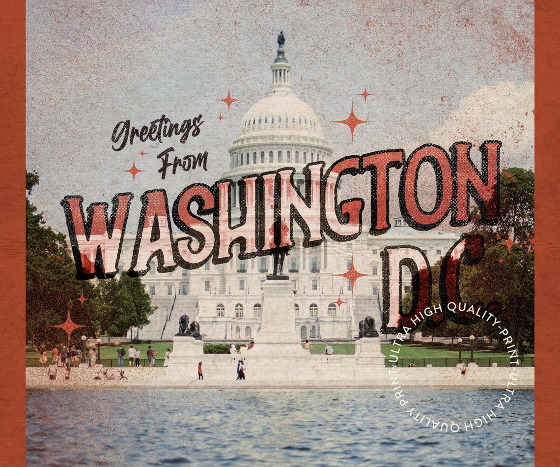 Greetings From Washington DC Red Border US Capitol Travel Poster - Image 5