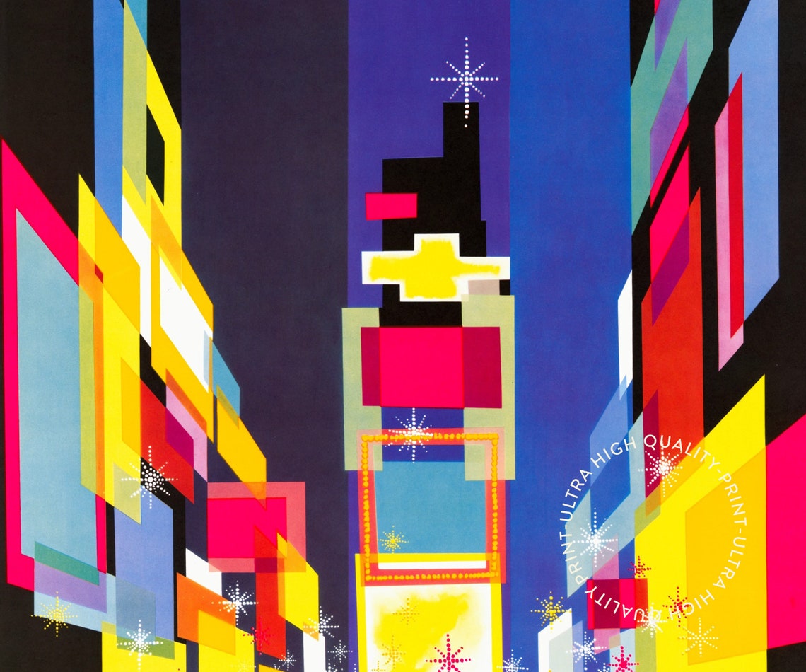 New York Times Square Night Neon Lights Geometric Travel Poster - Image 5