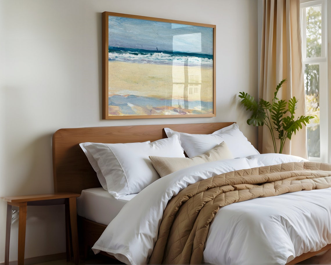 Pastel Ocean Waves Sandy Beach Abstract Coastal Landscape Art Poster - Image 3