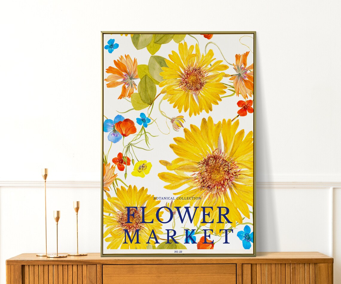 The Flower Market Posters Yellow Flower Wall Art For Living Room Vintage Flower Market Print Botanical Prints Office Wall Art