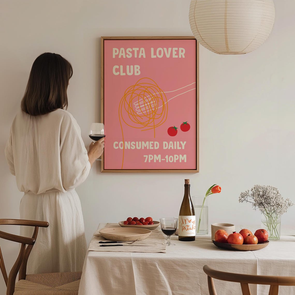 Pasta Lover Club Retro Vintage Kitchen Pink Foodie Humor Wall Art - Image 2