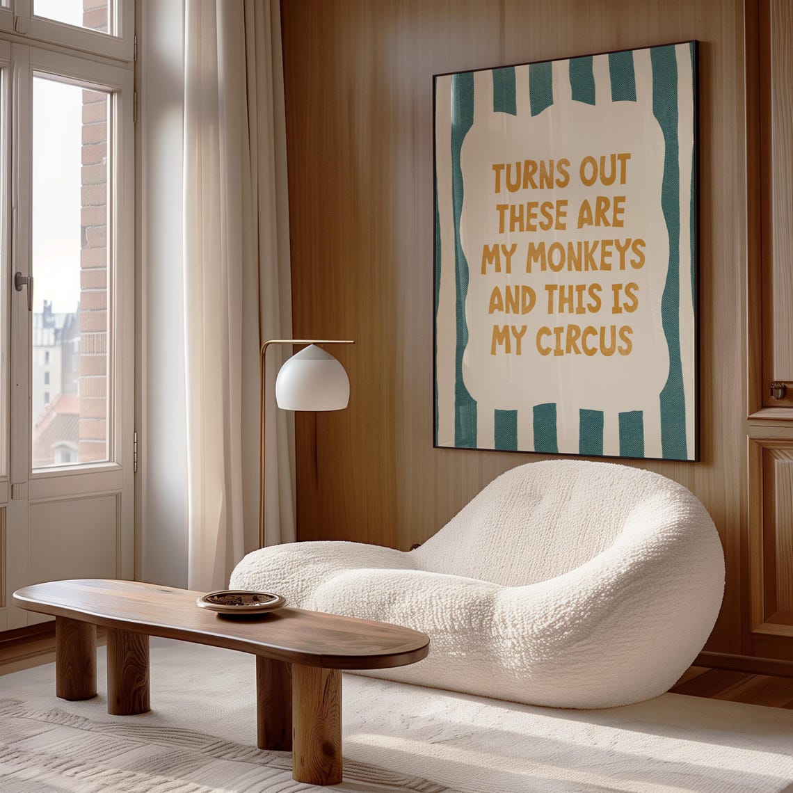 Turns Out These Are My Monkeys Circus Quote Teal Retro Fun Poster - Image 2