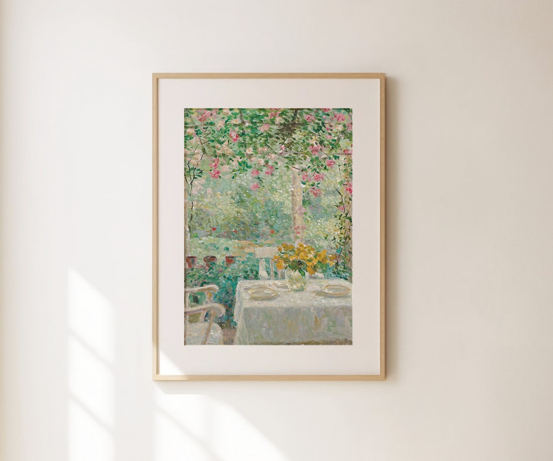 A Garden Terrace Print Cottage Core Wall Art Coquette Aesthetic Cottage Home Decor Garden Art Painting French Landscape Flowers Wall Art - Image 3
