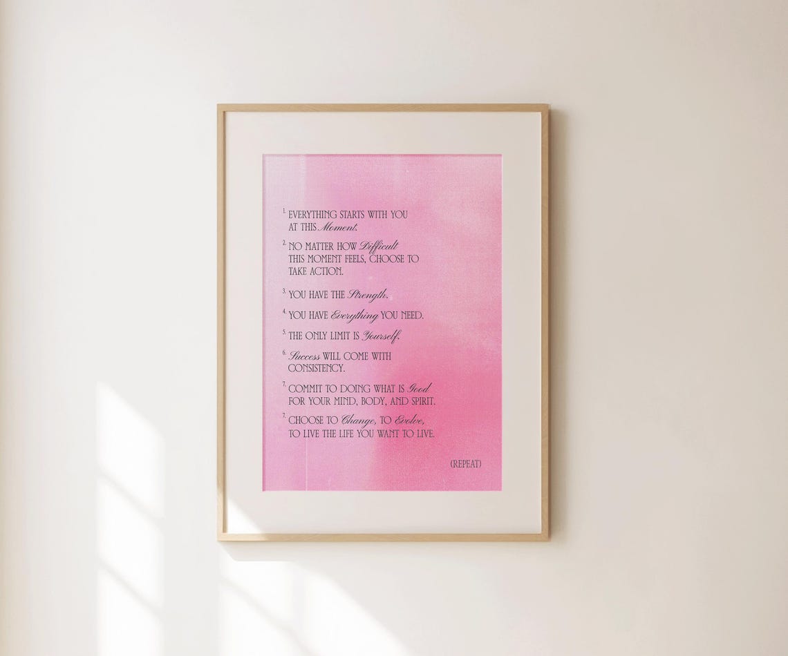 Everything Starts With You Pink Affirmation List Self Love Wall Print - Image 4
