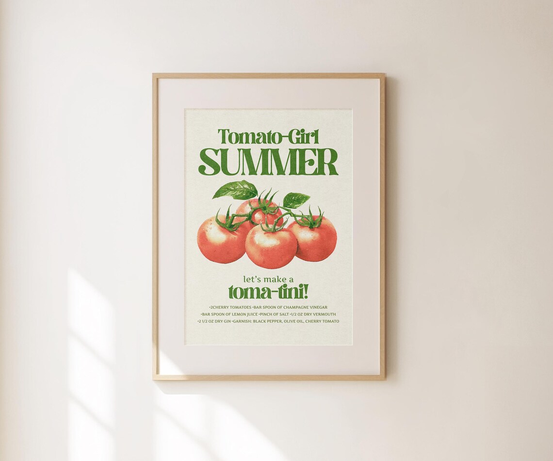 Tomato Girl Summer Toma Tini Recipe Minimalist Kitchen Wall Print Poster