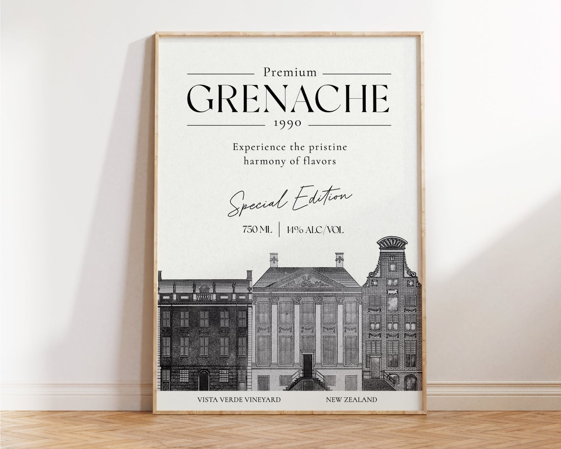 Premium Grenache 1990 Wine Label Poster Vineyard Bar Cart Wall Art - Image 2