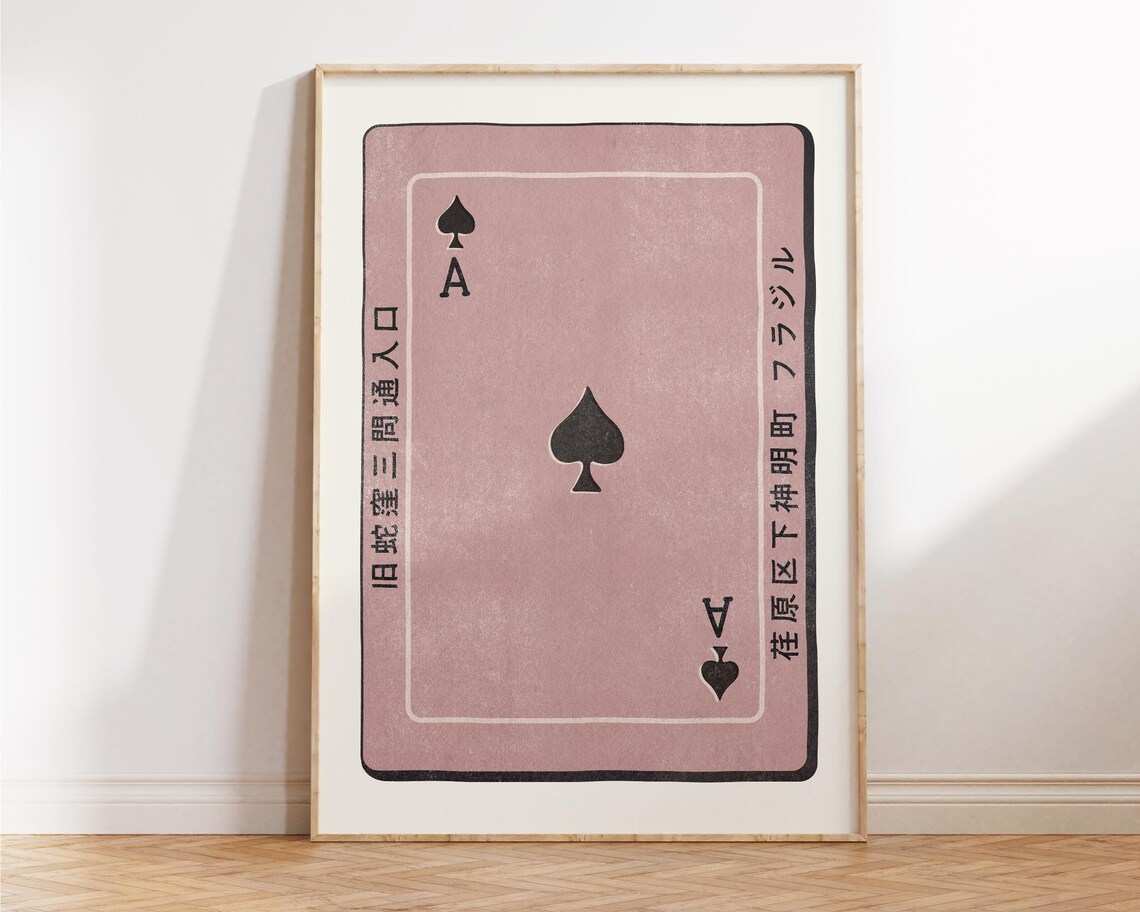 Retro Japanese Ace of Spades Playing Card Blush Pink Bar Cart Wall Art - Image 4