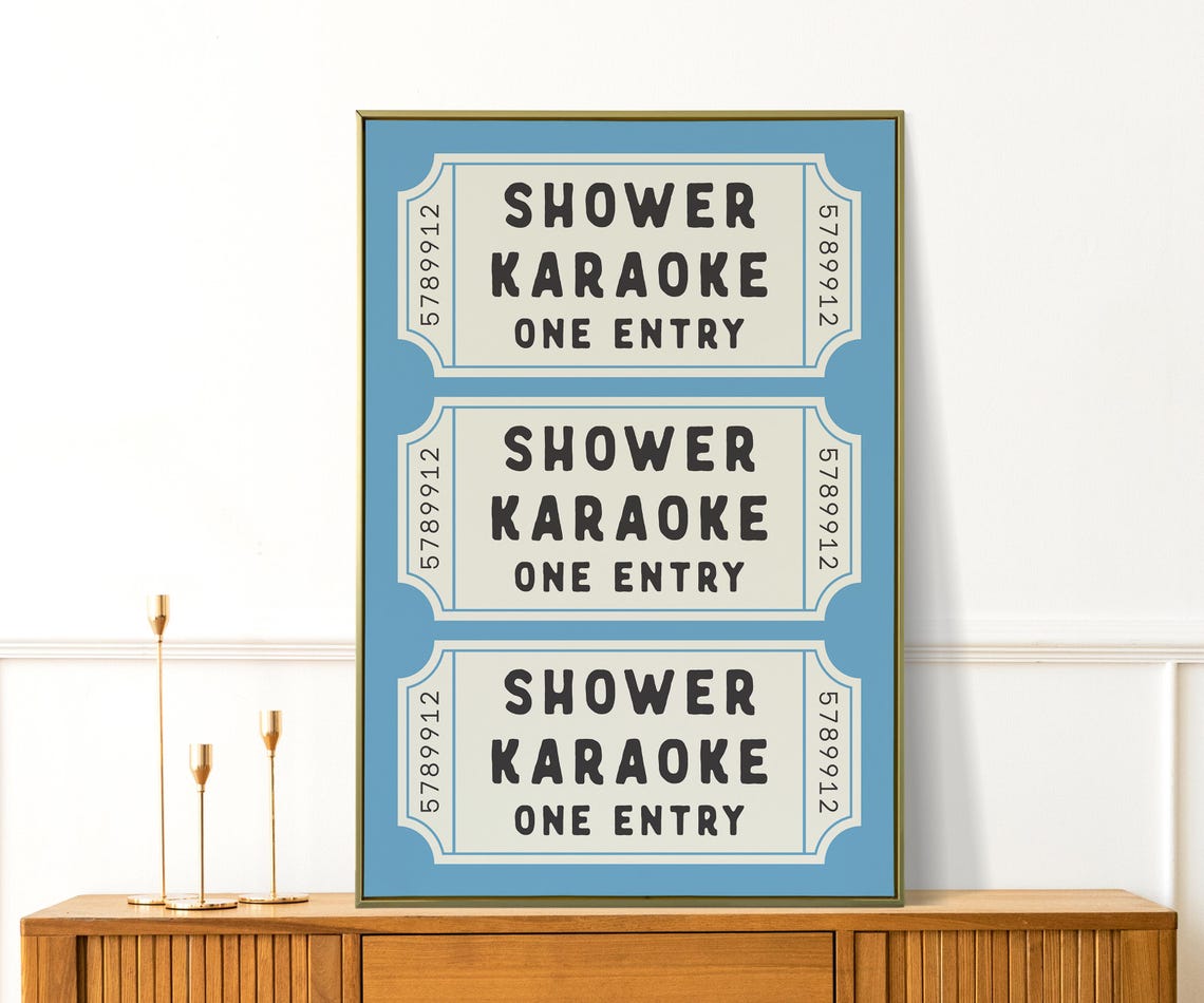 Shower Karaoke One Entry Blue Ticket Funny Bathroom Retro Humor Print - Image 2