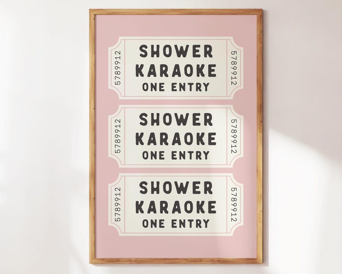 Shower Karaoke Ticket Print Bathroom Decor Aesthetic Shower Singing Poster Retro Preppy Bathroom Art Cute Wall Art - Image 3