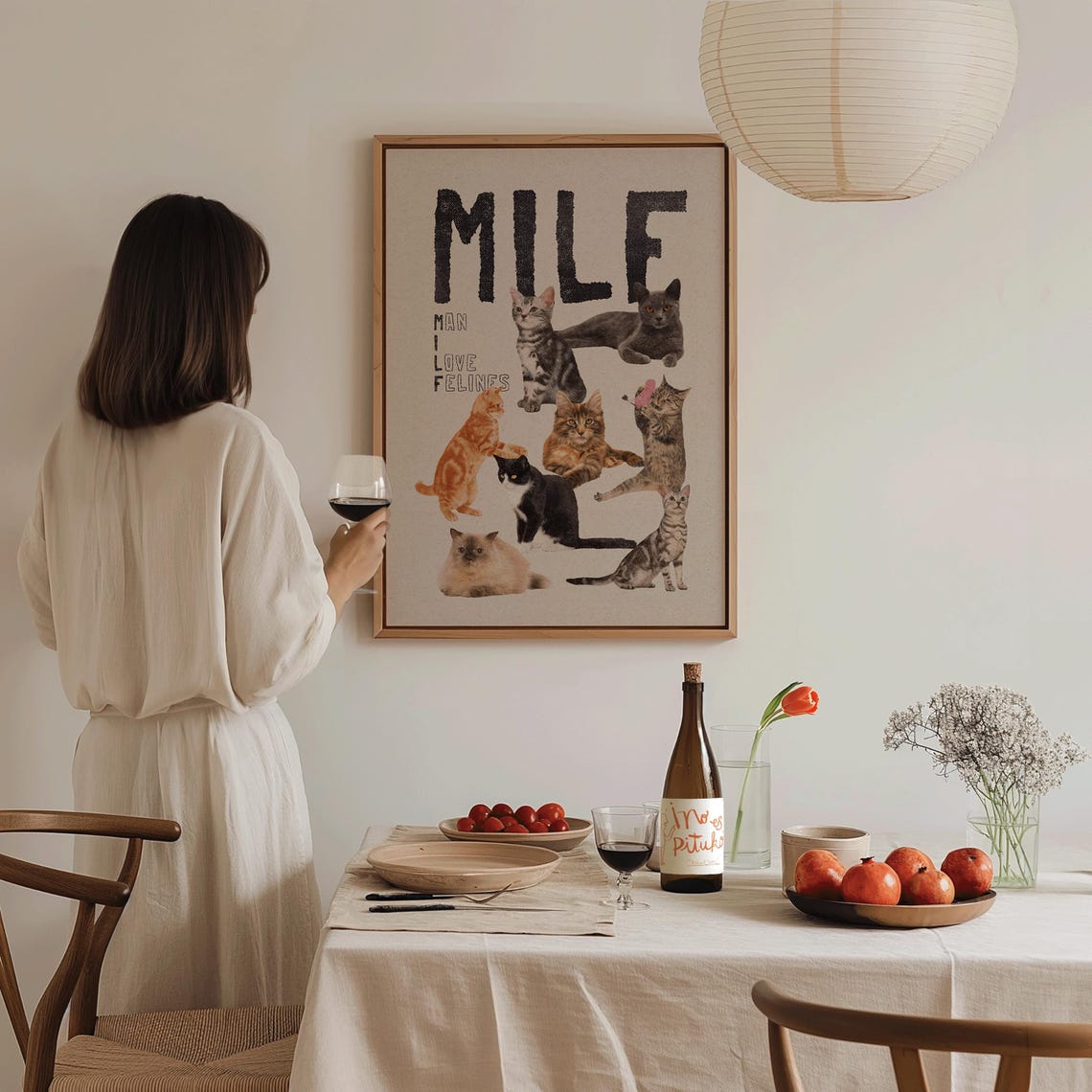MILF Man I Love Felines Funny Cat Collage Beige Typography Poster - Image 3