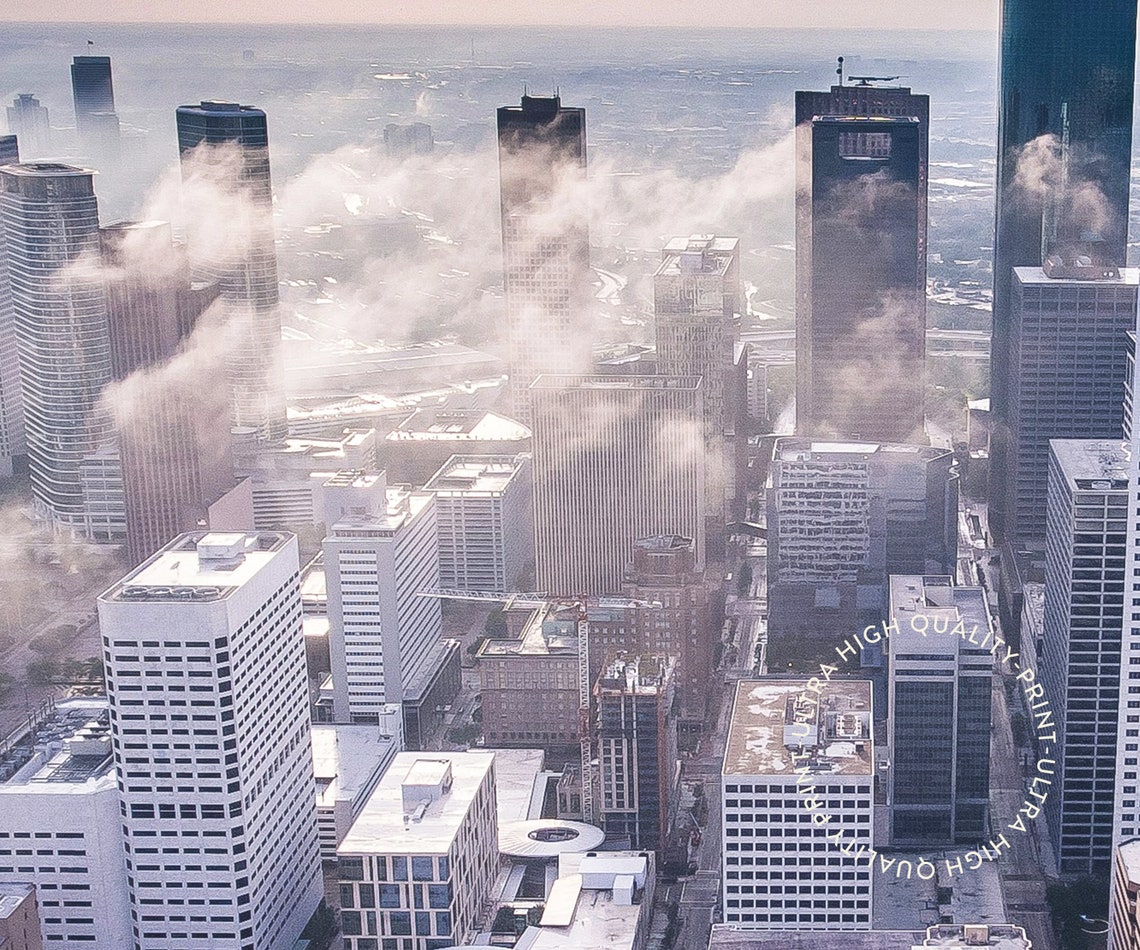 Houston Texas Misty Downtown Skyline Aerial Cityscape Travel Poster - Image 5