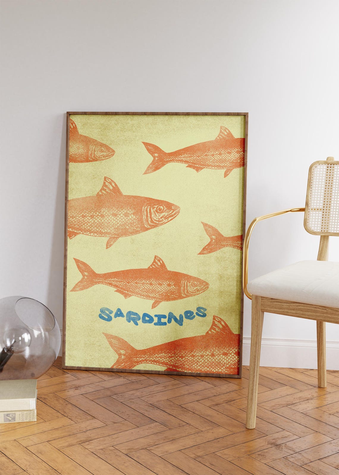 Sardines Orange Fish Illustration Yellow Retro Kitchen Decor Poster - Image 4