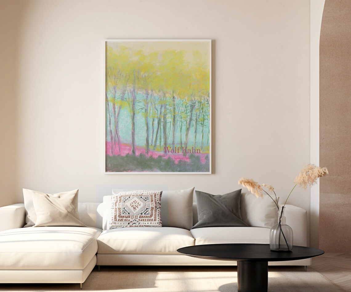 Wolf Kahn Spots of Pink Turquoise Forest Exhibition Landscape Art Print - Image 2