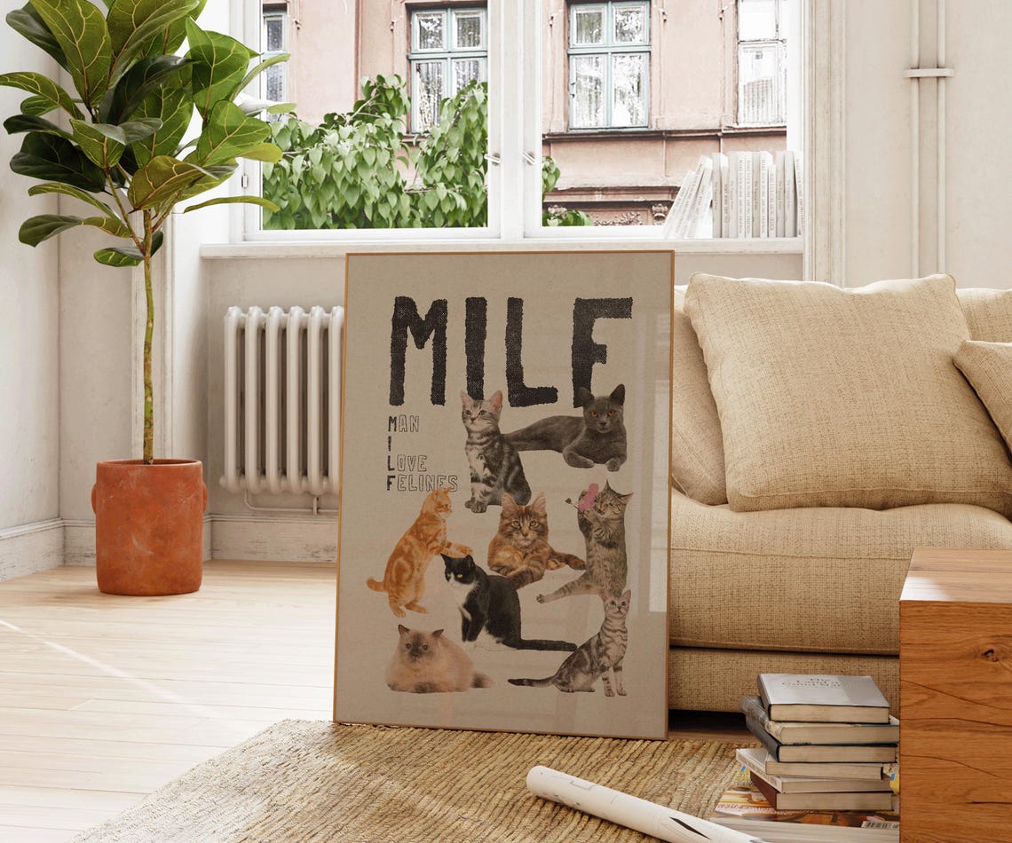 MILF Man I Love Felines Funny Cat Collage Beige Typography Poster - Image 2